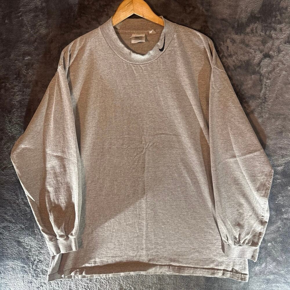 VTG 90s Nike Mock Neck Long Sleeve Shirt XL Gray Made in USA Red Swoosh Tag